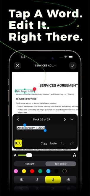 Editing OCR text on a scan